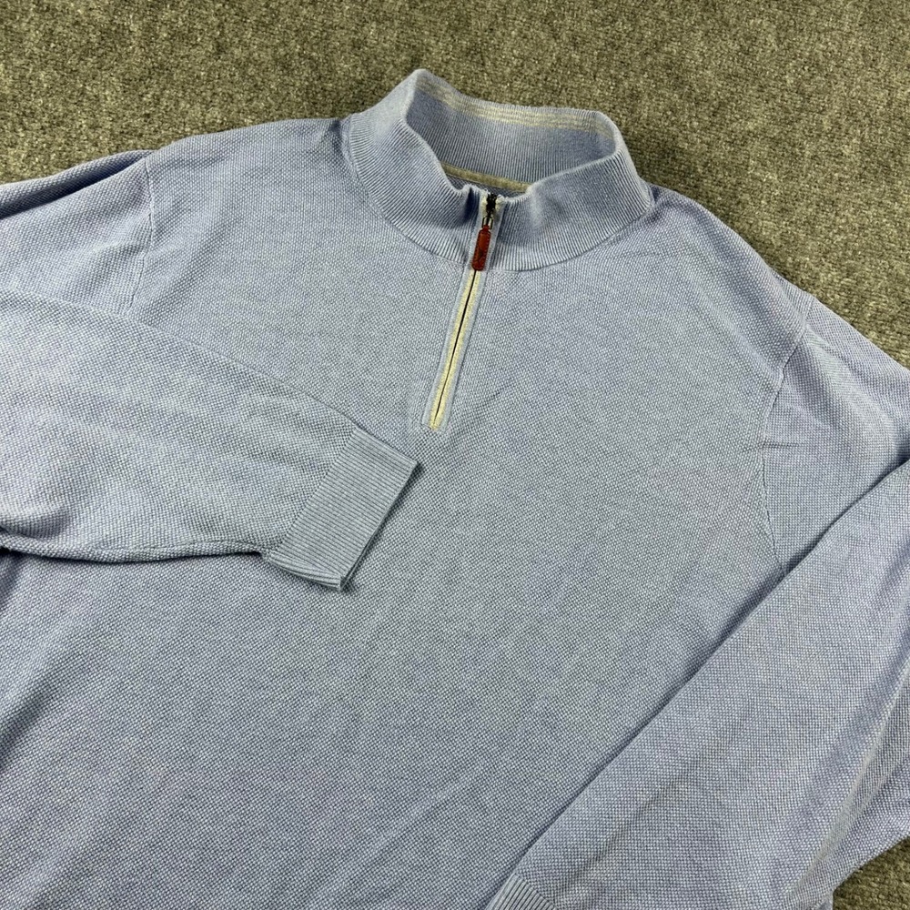 Tommy Bahama Pullover Mens 3XL Blue Quarter Zip Coolmax Cotton Knit Sweater‎ Big